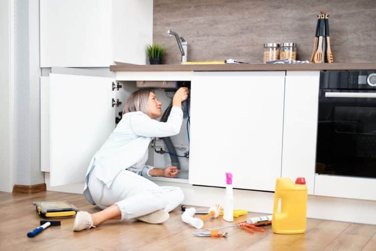 Woman Fixing Kitchen Sink